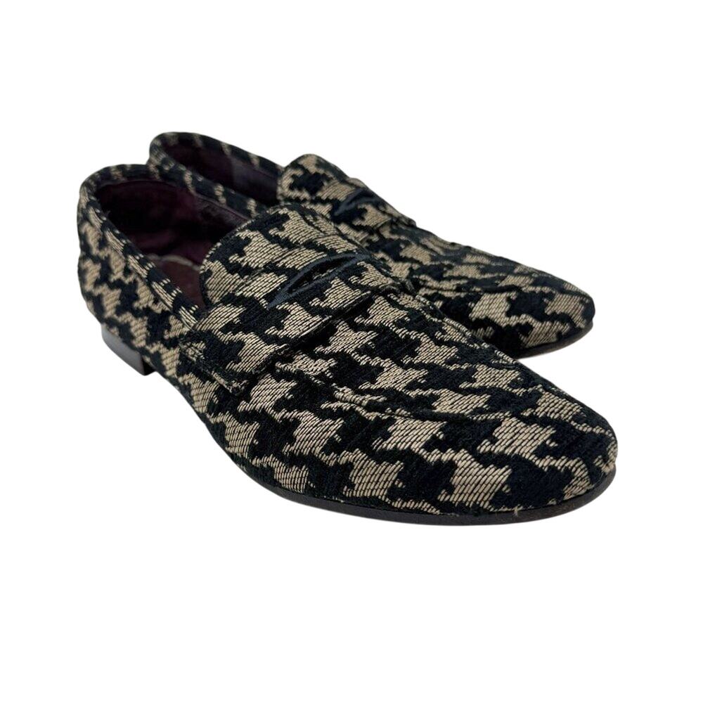Bougeotte Black & Tan Houndstooth Penny Loafers Sz EU 36 Tweed Handmade in Italy